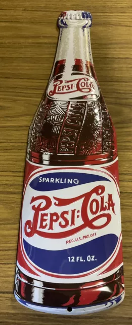 Pepsi Cola Glass Bottle Die Cut Out Metal Tin Sign Vintage Style Bar Garage 21”