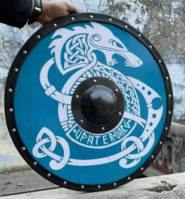 Escudo vikingo con cara de dragón pintado a mano: un escudo de guerrero de...