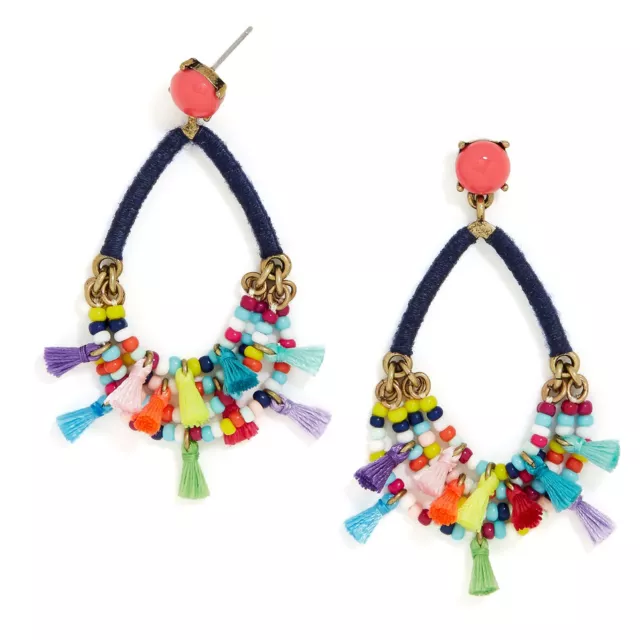 Kv6bb Multicolored Beads and Miniature Tassels Fan Fringe Sandbar Drops Earrings