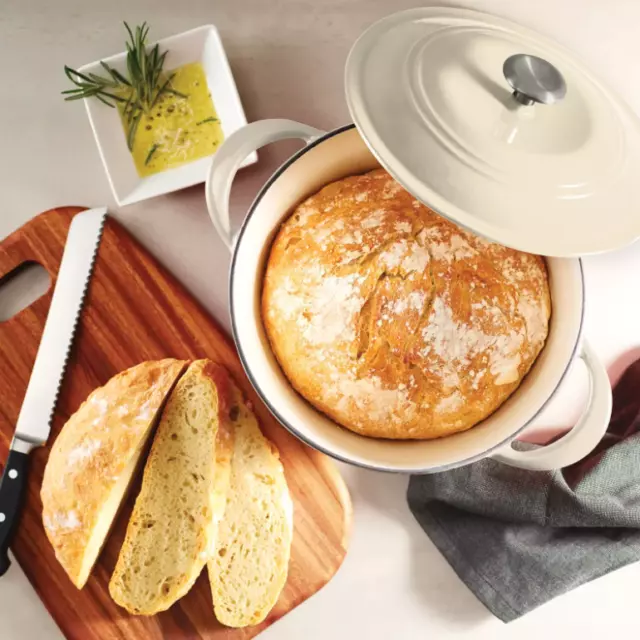 Enameled Cast Iron 7-Quart Covered Round Dutch Oven - LATTE color - safe up to 4
