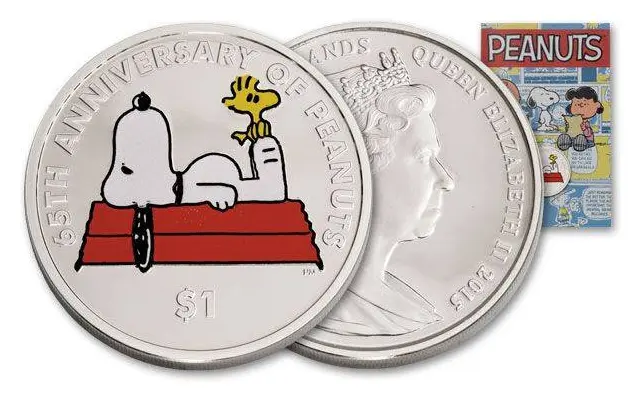2015 British Virgin Islands Snoopy 65th Peanuts Anniversary $1 Dollar Coin BU