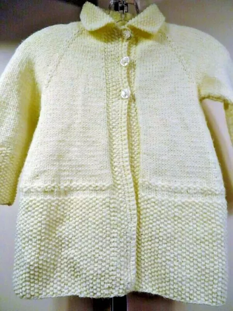 Vintage 1960 Hand Knit Girls Winter White Sweater Cream Crochet Toddler Cardigan