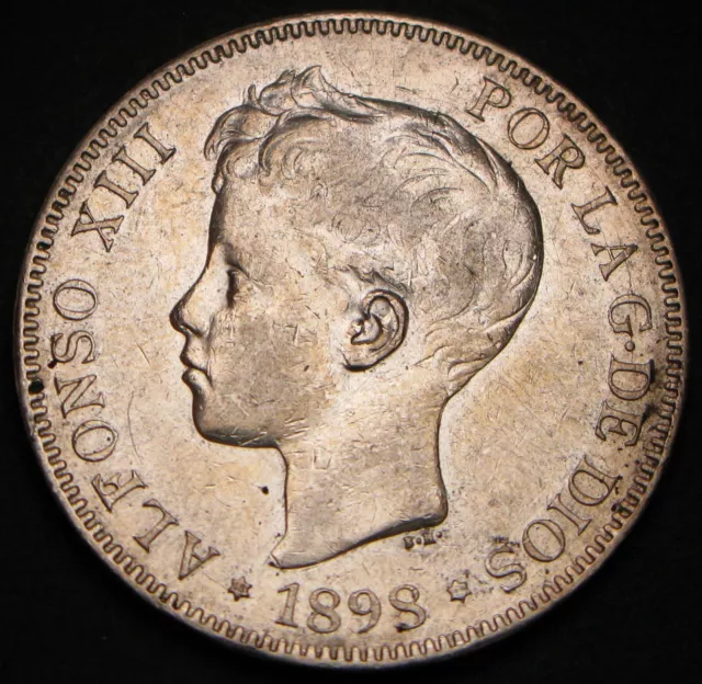 SPAIN 5 Pesetas 1898 - Silver 0.9 - Alphonso XIII. - VF/XF - 1114 *