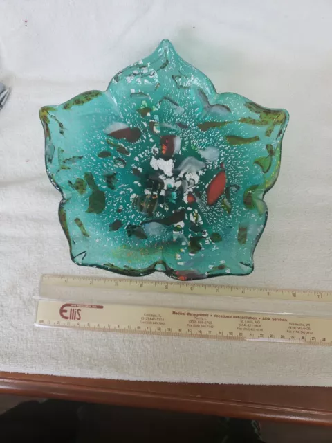 Murano 9" 5 Point Star Shaped Bowl. Teal With Silver Flecks. Excellent condition