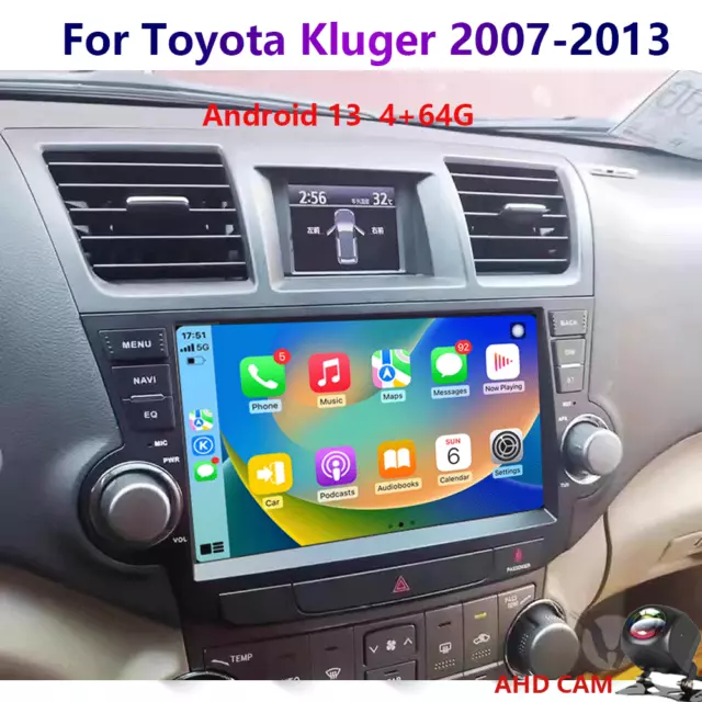 Carplay 4-64G Android 13 For Toyota Kluger 2007-2013 Car Stereo Radio GPS Wifi