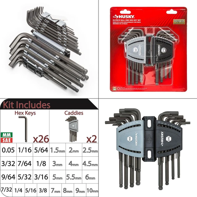 SAE/METRIC BALL END Hex Key Set (26piece) Husky Steel Alloy Tool