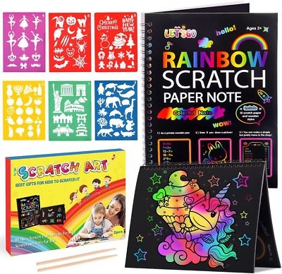 Cratch Painting Paper Scratch Paper Rainbow Painting Night View Cartoon Princess Castle Art&Craft B 8x5.5 Child or Scratch Painting for Adults Scratch with 4 Tools 
