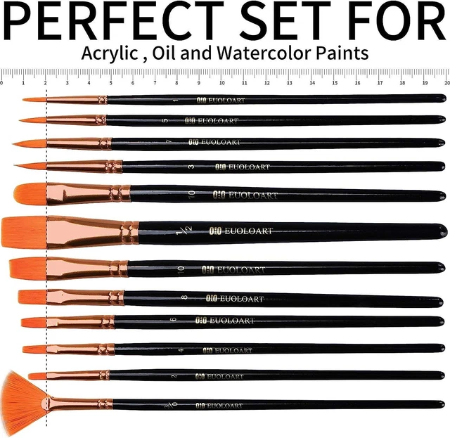 Set Di Pennelli Pittura, 12 Pennelli Professionali per Pittura Acrilica, Olio ✅ 2