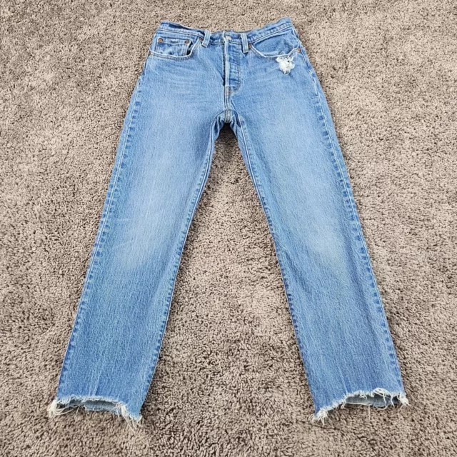 Levis 501 Jeans Womens 26 Blue Cropped Light Wash Button Fly High Rise Stretch