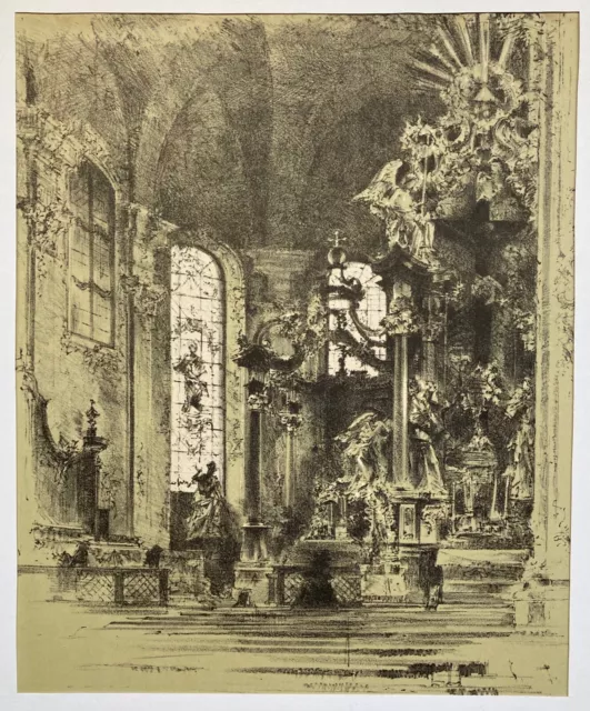 Peter Halm: Aus der Peterskirche zu Mainz - Original Lithographie von 1906