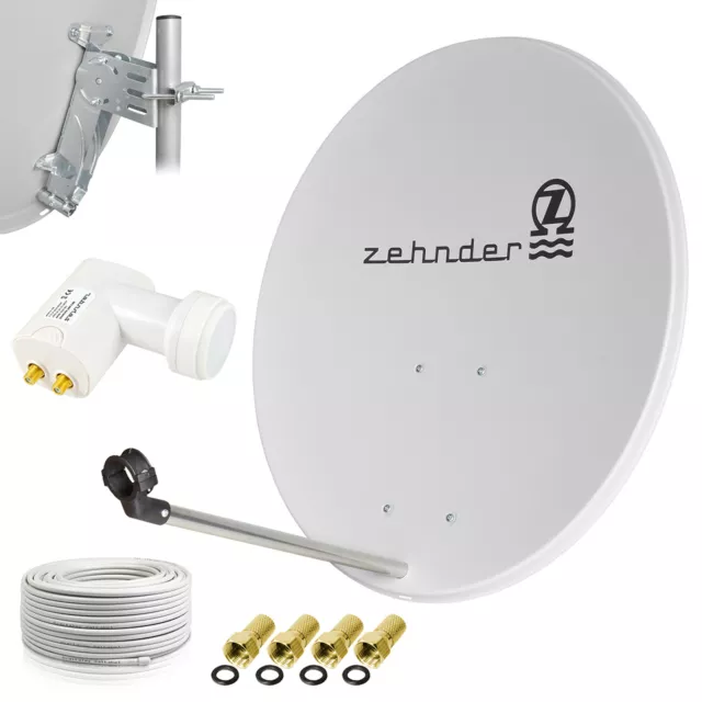 ZEHNDER Digitale SAT Anlage 80cm Spiegel Schüssel + Twin LNB 20m Kabel HDTV HD h