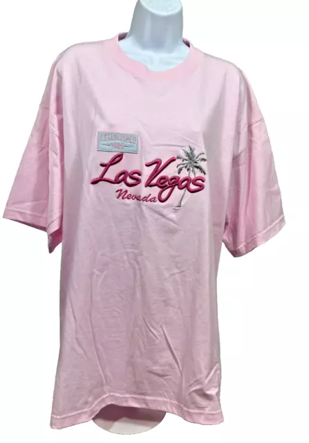 Women's Size 2XL XXL Pink Cotton Embroidered Las Vegas Short Sleeve T-shirt