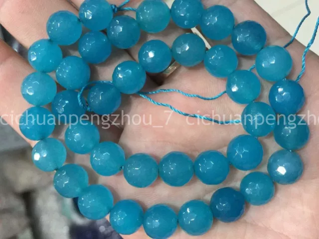 Natural 10mm Faceted Brazilian Blue Topaz Gems Round Loose Beads 15" AAA