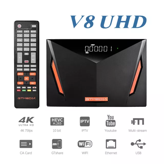 V8UHD 4K Receptor de satélite DVB-S2/S2X/T2/C HD TDT Combo TV Box para Mars Ecam