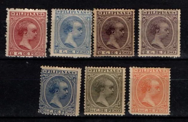 Philippines 1890 Baby type selection to 12 4/8c 7 stamps  Mint