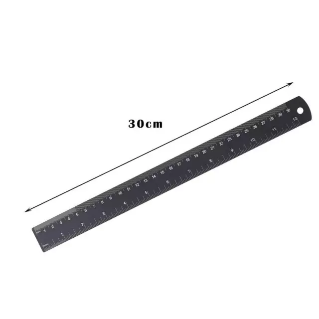 2 Pack 30cm/300mm Ruler, Metal Ruler Shatterproof Straight Black Aluminum Alloy 3