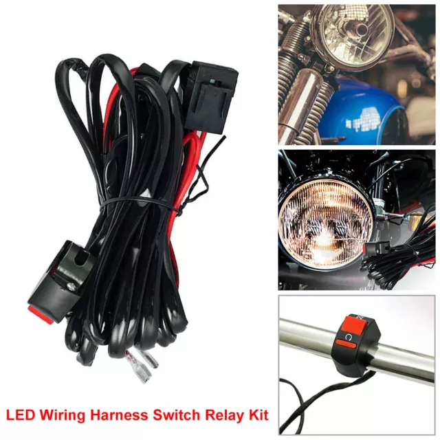 Motorcycle Fog Light Wiring Harness LED HID Lamp Headlamp Refit Switch Cable 12V