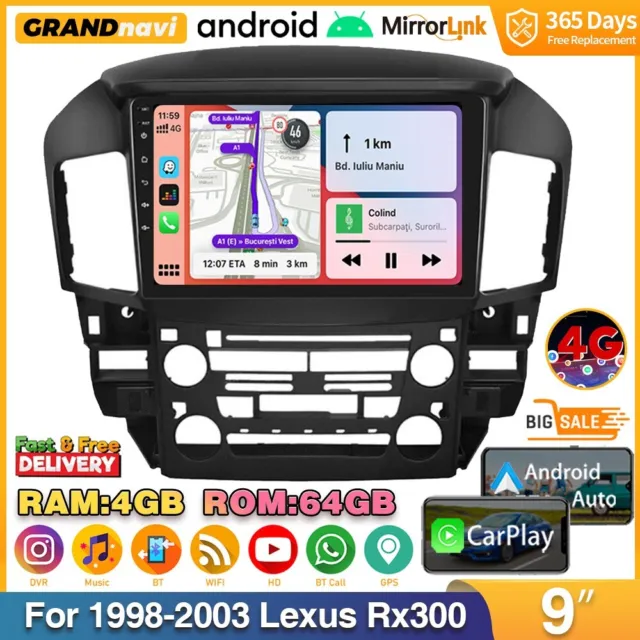 For 1998-2003 Lexus RX300 64G Android Apple Carplay Car Stereo Radio GPS Navi FM