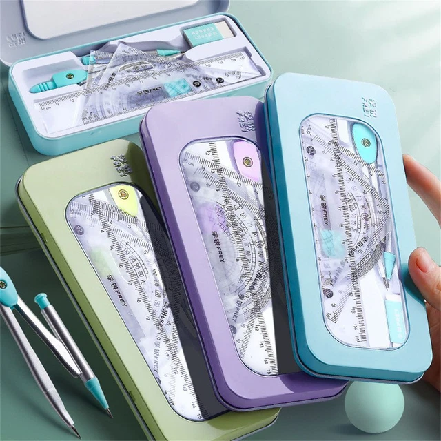 for Students Geometry Protractor Math Drawing Tool Compasses Set Straight Ruler