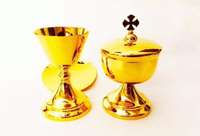 Chalice paten & Ciborium set Brass Gold plated Holy Communion Altar Gift USQA64