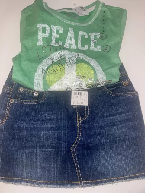 Justice Girls Size 8R Denim Jean Skort Skirt With Under Shorts NWT & Peace Shirt