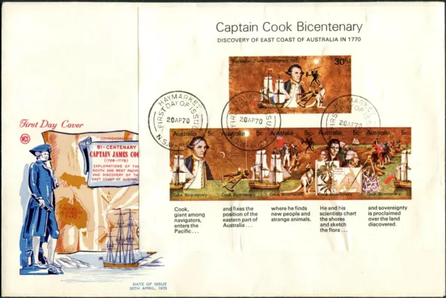 1970 Australia Bi-Centenary Cook WCS Mini Sheet First Day Cover, VGC