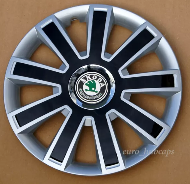 Silver/Black 14" Silver wheel trims, Hub Caps, Covers to fit Skoda Fabia