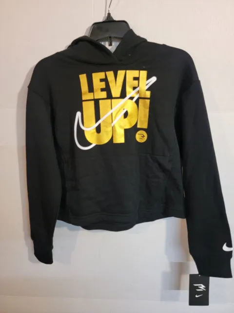Nike/3 Brand Pullover Black Hoodie Sweatshirt Youth Medium (Level Up) Logo