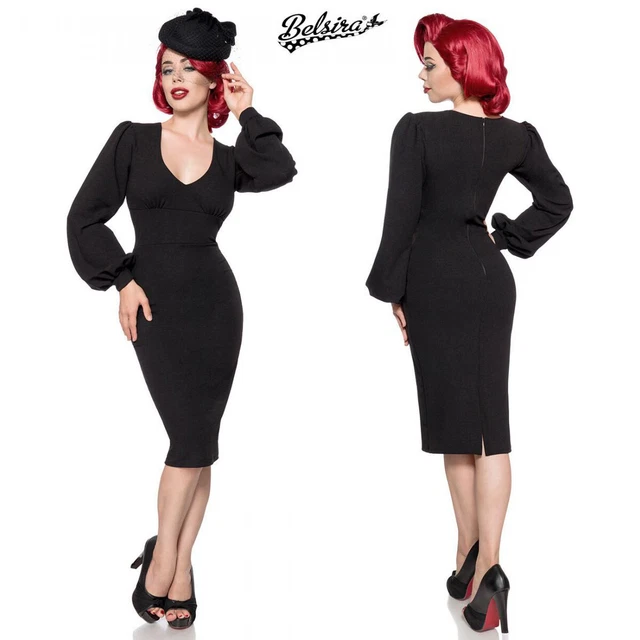Robe Femme Fourreau Noir Jupe Longuette Vintage Rétro Années 50 Belsira 50079