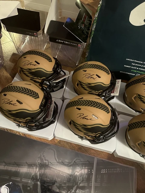 1 DeAndre Swift Signed Philadelphia Eagles SALUTE TO SERVICE Mini Helmet JSA COA