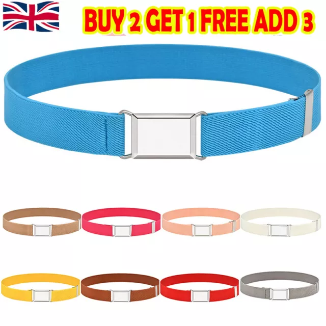 Boys Kids Belts Girls Elastic Adjustable Buckle Children Silver Alloy Toddler UK