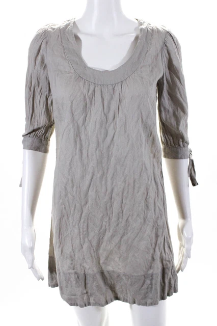 Jill Stuart Womens Cotton Half Sleeve Scoop Neck Solid Print Dress Gray 2 LL19LL