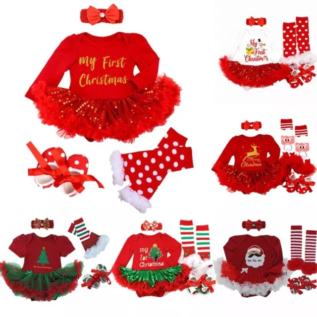 Neu Kinderkleidung Neugeborenes Baby Mädchen Mein erstes Weihnachtskleid Outfit Set Stirnband