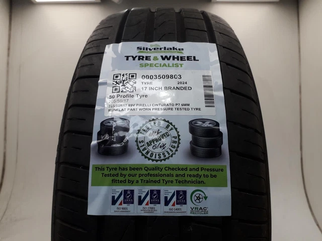 205/50R17 89V PIRELLI Cinturato P7 6Mm Pièce Runflat Usée Pneu Testé ...