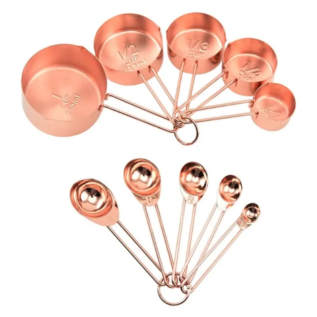 Stainless Steel Rose Gold Measuring Spoons Cups Set Engraved Scale Tablespoon