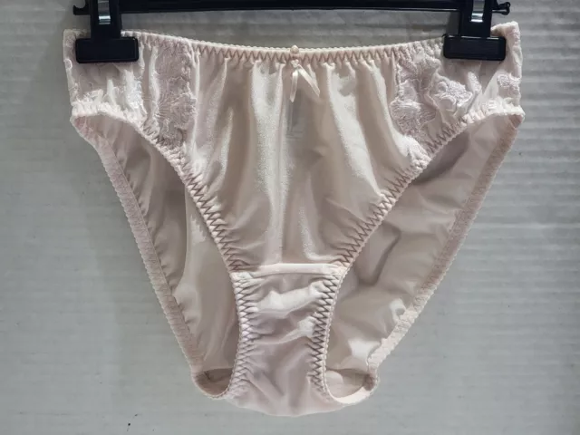 VINTAGE WACOAL 84133 PINK SHELL EMBROIDERED NYLON Hi-CUT BRIEF PANTIES LARGE