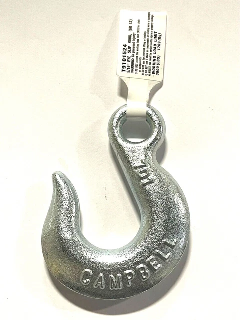 Campbell 5/16" Eye Slip Hook Grade 43 Zinc Plated Working Load Limit 3900 LBS