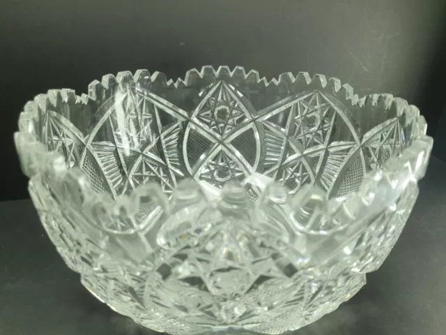 Beautiful American Brilliant Period ABP Cut Glass Heavy Large Fruit Bowl 9 1/2"