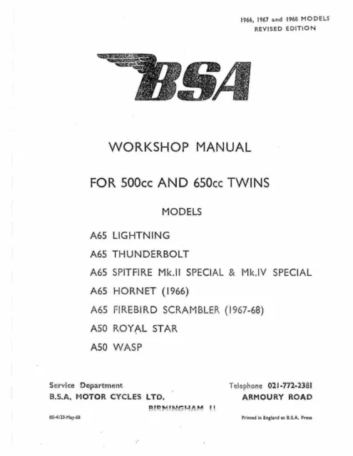 BSA workshop service manual 1966, 1967 & 1968 A65 LIGHTNING