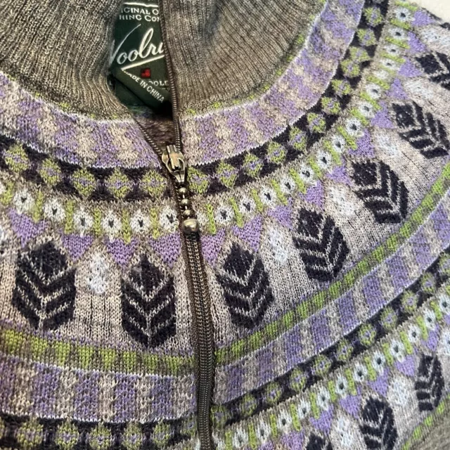 Woolrich Fair Isle Wool Blend Lightweight Zip Front Sweater Nordic Size M 3