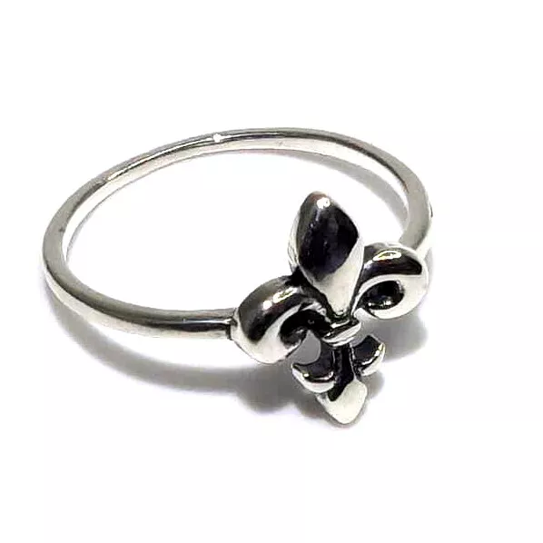 .925 Sterling Silver Fleur De Lis Flower Fashion Ring Size 4-10 NEW