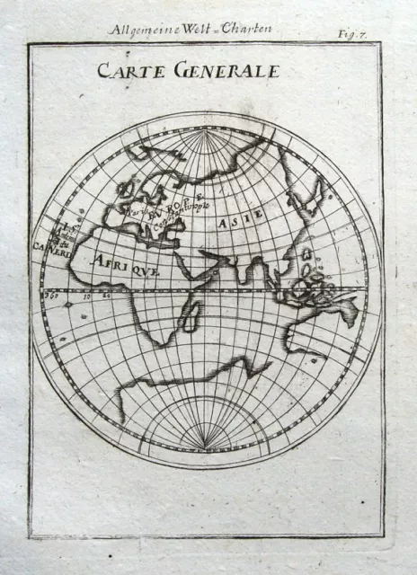 THE WORLD, EASTERN HEMISPHERE Mallet original antique map 1719