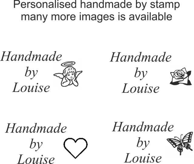 Personalised handmade by rubber stamp your name with choice of images heart rose