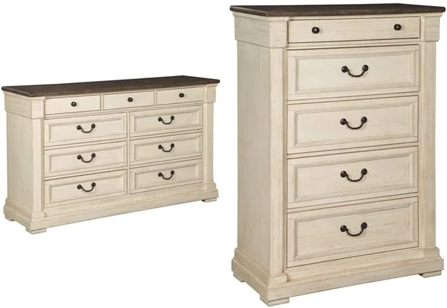 Bolanburg Farmhouse 9 Drawer Dresser, Antique White, Weathered Gray & Bolanburg