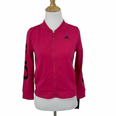 Adidas Bomber Jacket Youth Girls Size M Magenta Full Zip Big Spell Out Cropped