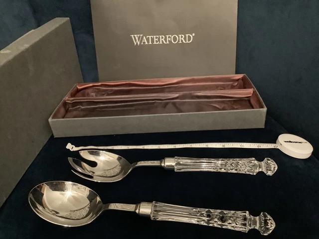 Par de cucharas para servir ensaladas de cristal Waterford vidrio cortado firmado caja plateada