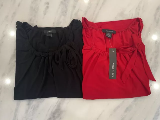 Liz McCoy XL Women Lot Black and Red short sleeve top, blouse, tunic NWT