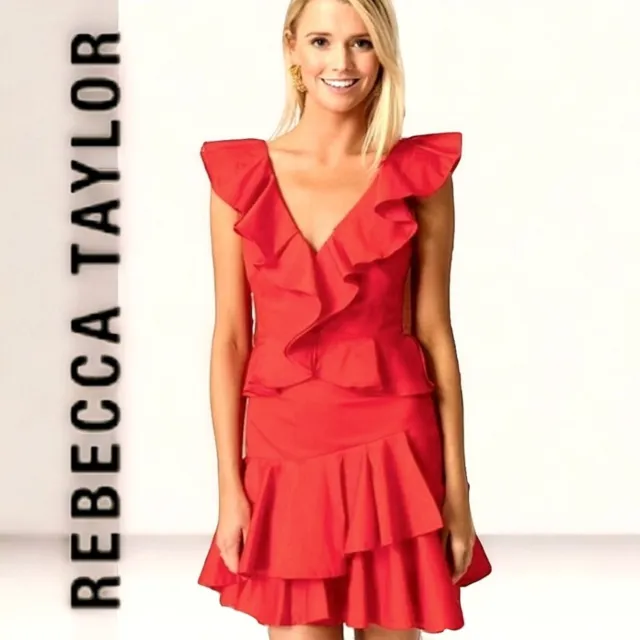 REBECCA TAYLOR red ruffle mini cocktail dress $450