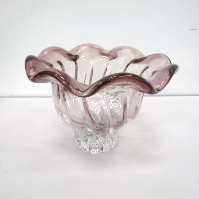 Shannon Crystal Light Pink Vase Bowl 9"D x 6"H Made in Poland - PreOwned