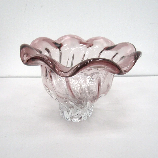 Shannon Crystal Light Pink Vase Bowl 9"D x 6"H Made in Poland - PreOwned
